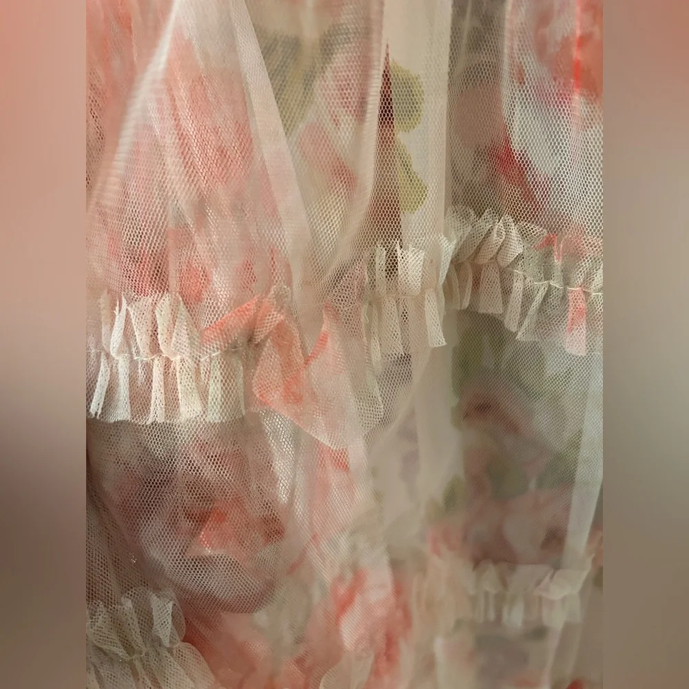 Needle & Thread Pink Floral Tiered Tulle Midi Dress - Picture 11 of 14